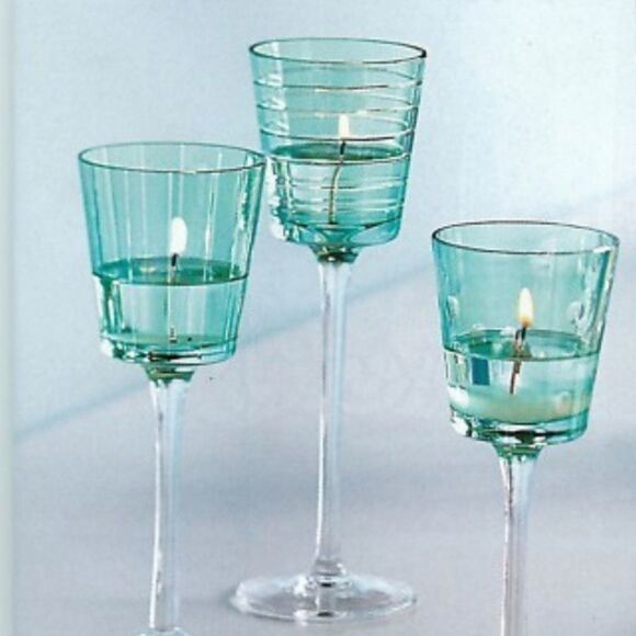 🩵PartyLite Santorini Stemmed Tealight/Votive Candle Holder Trio - Picture 2 of 12